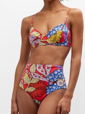 NWT MARA HOFFMAN High waist Lira Red and Pink Abstract Swirl Bikini size XS